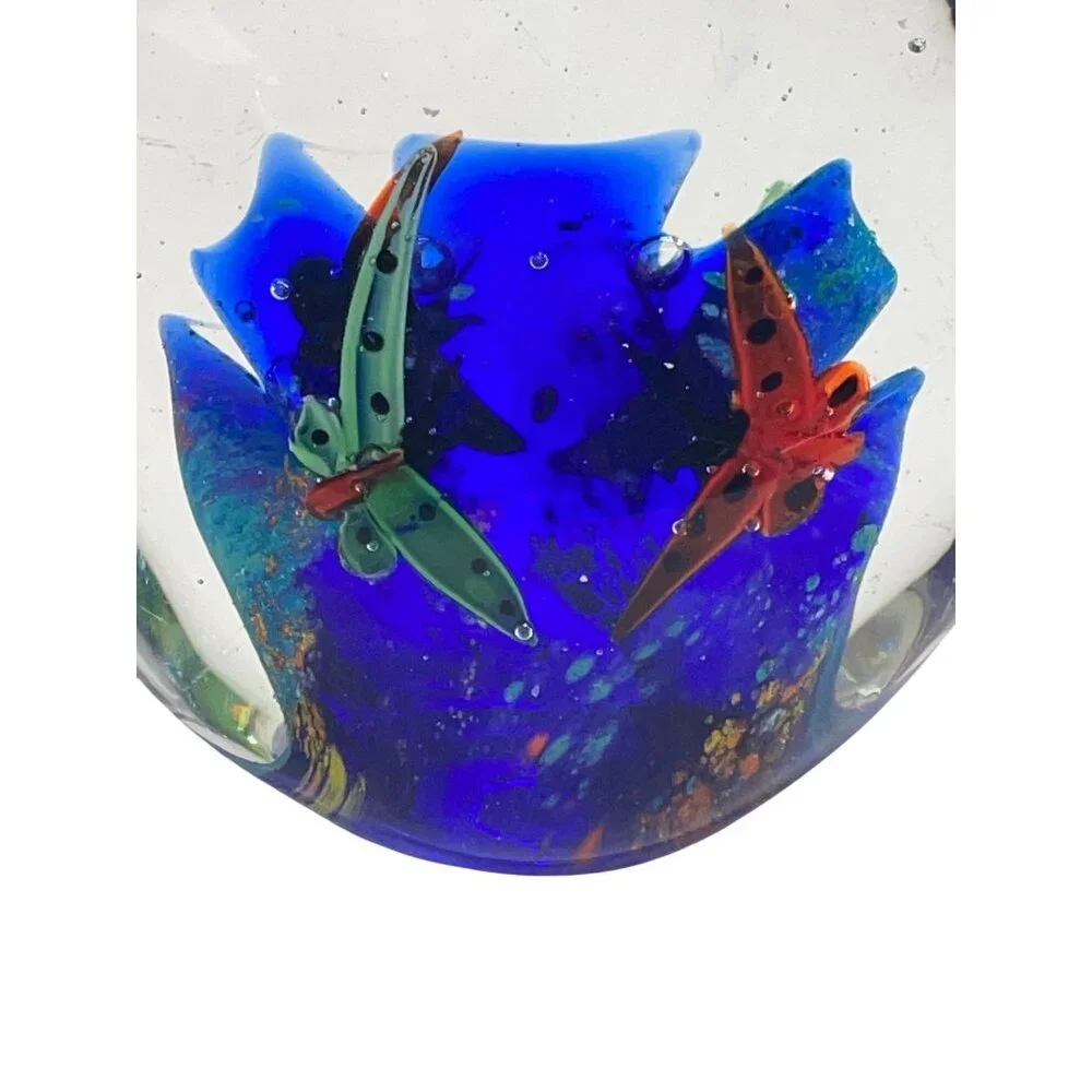 Murano Style Art Glass Paperweight Shell Aquarium Butterfly Fish‎ Vintage
